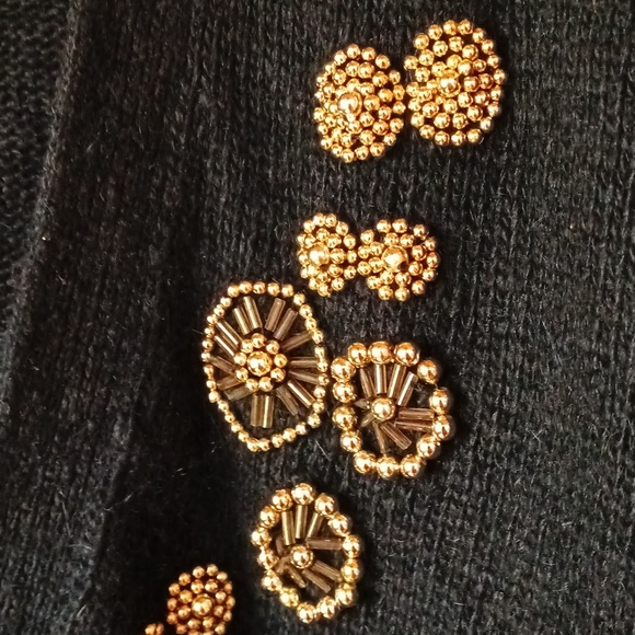 Vintage silk angora lambswool soft beaded 80's black gold M - Picture 5 of 9